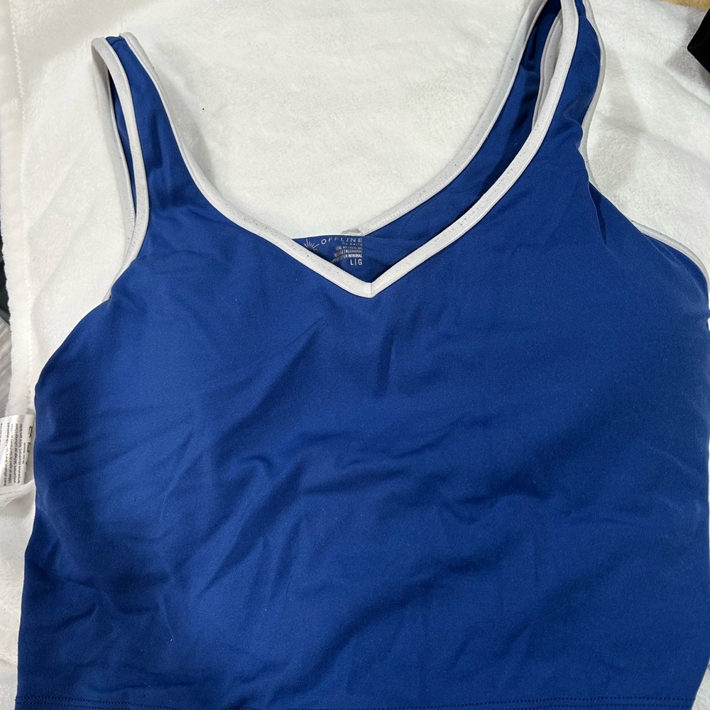 Aerie Navy Sports Bra with Light Gray Trim